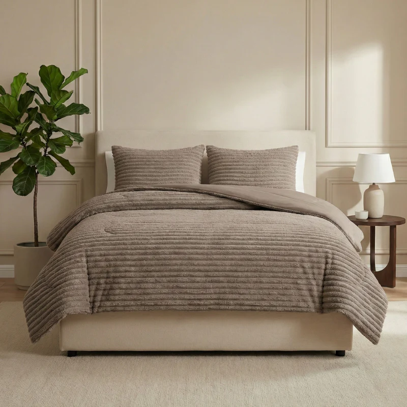 Lazy Dekbed Zonder Overtrek - Teddy Rib - Taupe